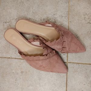 ShoeDazzle Pink Slide-On Corrina Ruffle Flats